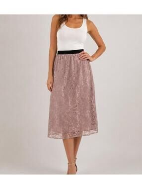 LOFT Blush Pink Lace Overlay Midi Skirt Size 4 Coquette Cottagecore Romantic